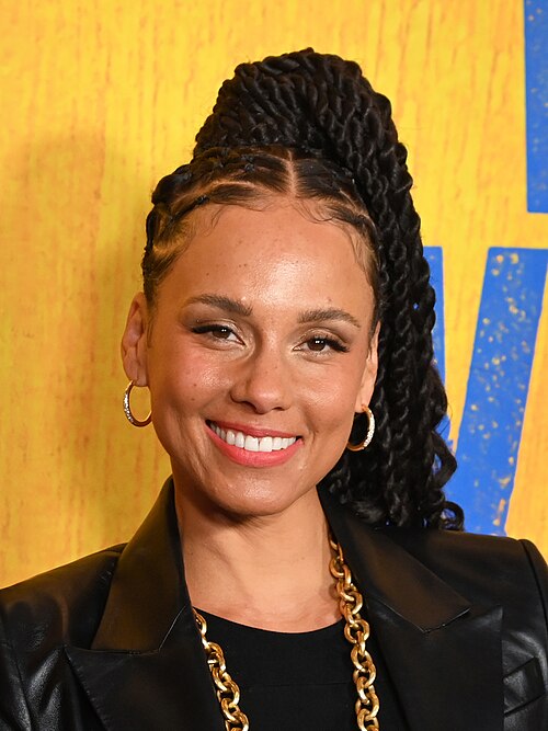 Swizz Beatz & Alicia Keys at the first anniversary celebration for "Hell's Kitchen" on Broadway, April 2025