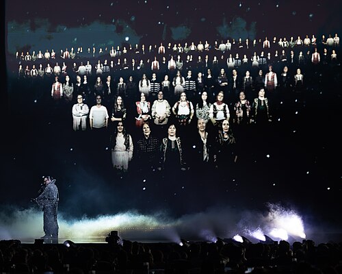 Alis performing Nân, representing Albania in the Grand Final of the 2026 Eurovision Song Contest in Vienna