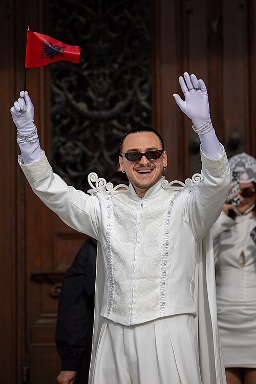 Alis representing Albania on the Turquoise Carpet at the 2026 Eurovision Song Contest in Vienna