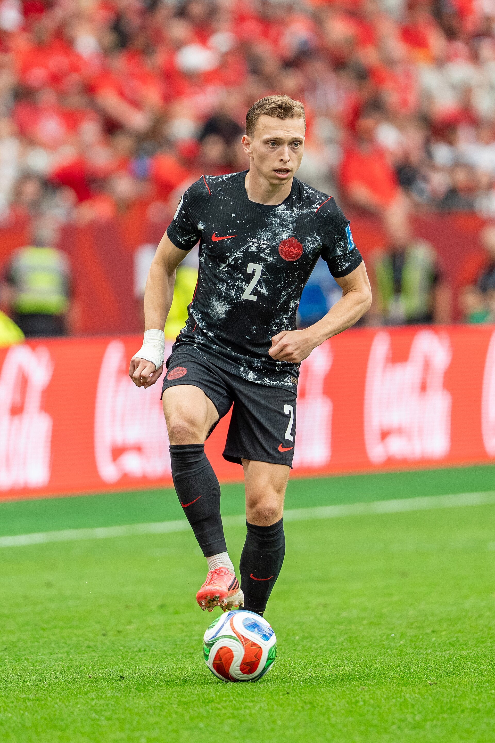 Alistair Johnston during Canada v Qatar on 18 June 2026 at the 2026 FIFA World Cup
