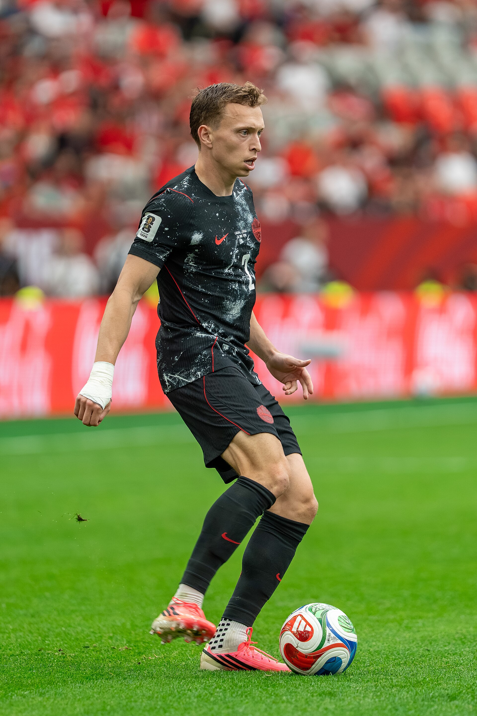 Alistair Johnston during Canada v Qatar on 18 June 2026 at the 2026 FIFA World Cup