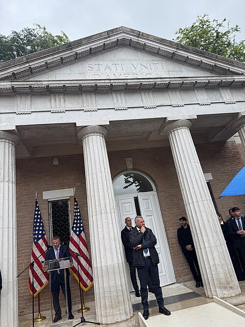 U.S Ambassador Tilman J. Fertitta to Italy speaking opening day at the American Pavilion during 2026 Venice Biennale. Alma Allen was the featured artist.