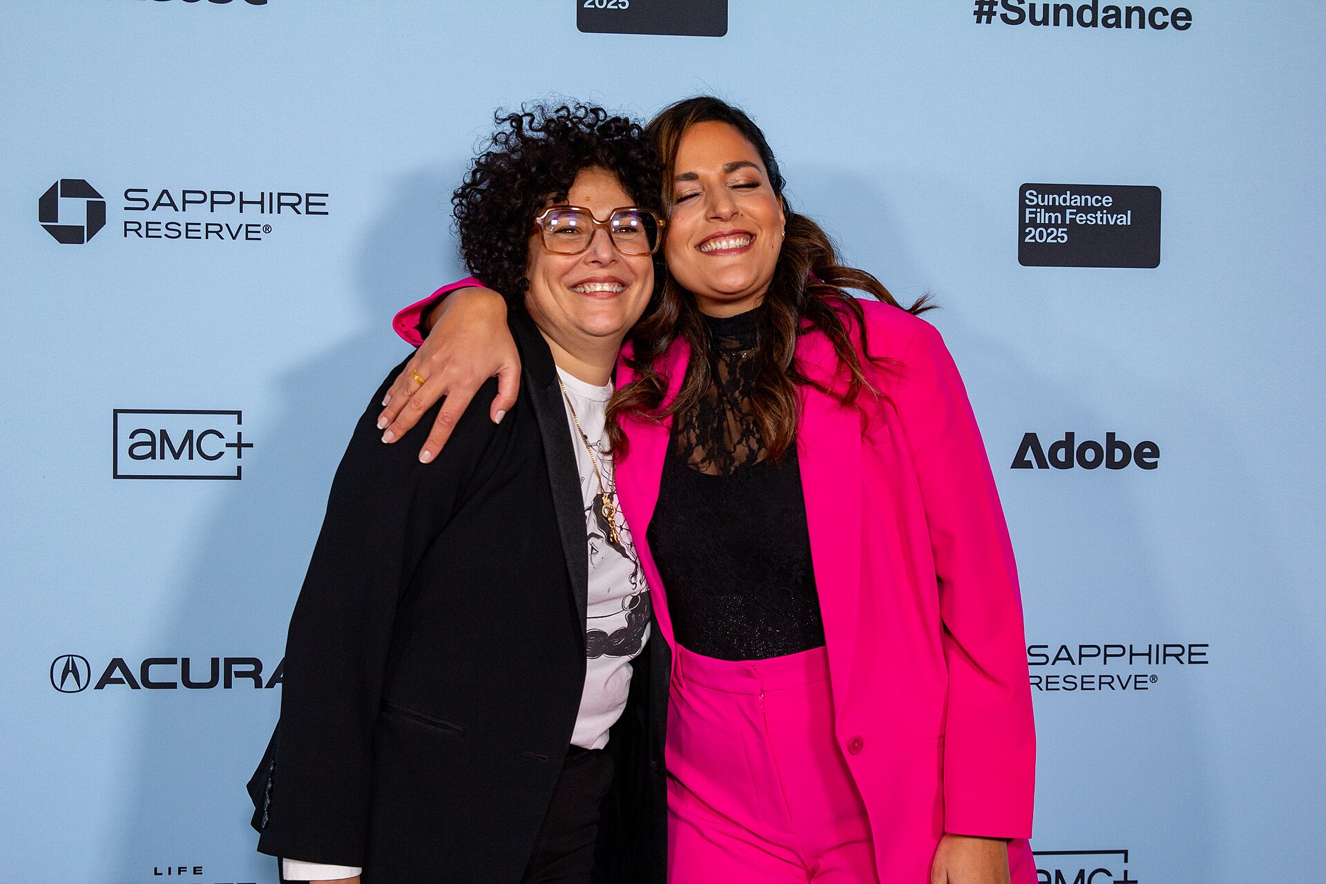 Amber Fares and Noam Shuster-Eliassi at the 2025 Sundance Film Festival for the movie Coexistence, My Ass!.