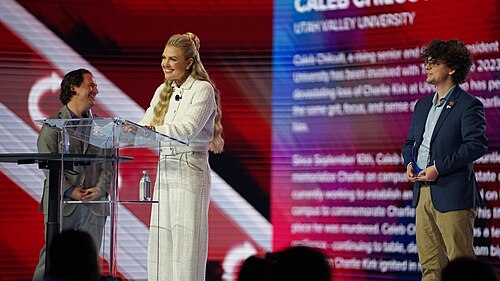 Erika Kirk presenting the Charlie Kirk Courage Award at AmericaFest 2025 (December 20, 2025)
