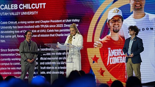 Erika Kirk presenting the Charlie Kirk Courage Award at AmericaFest 2025 (December 20, 2025)