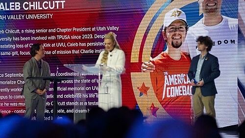 Erika Kirk presenting the Charlie Kirk Courage Award at AmericaFest 2025 (December 20, 2025)