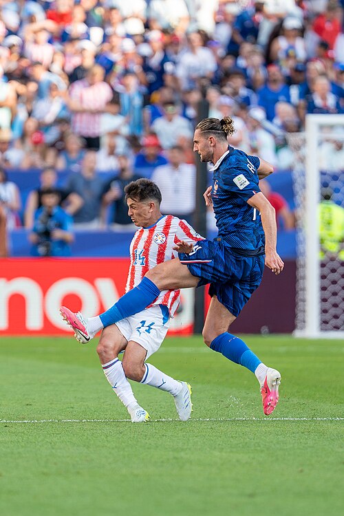Andres Cubas Adrien Rabiot during France v Paraguay at the 2026 FIFA World Cup