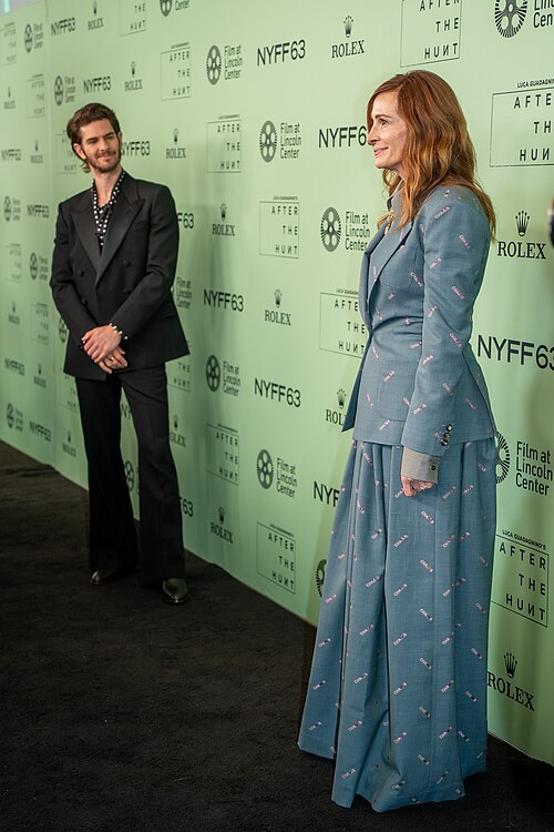 Andrew Garfield and Julia Roberts at the 63rd annual New York Film Festival at Lincoln Center in 2025 for the film After The Hunt