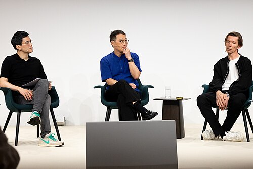 Andrew Maerkle, Doryun Chong, and Adam Szymczyk at the Art Basel international art fair in Basel, Switzerland in June 2025.