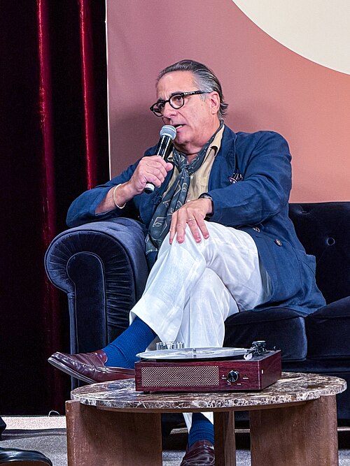 Andy Garcia being interviewed at Elvis Mitchell lounge at 2026 Cannes Film Festival.