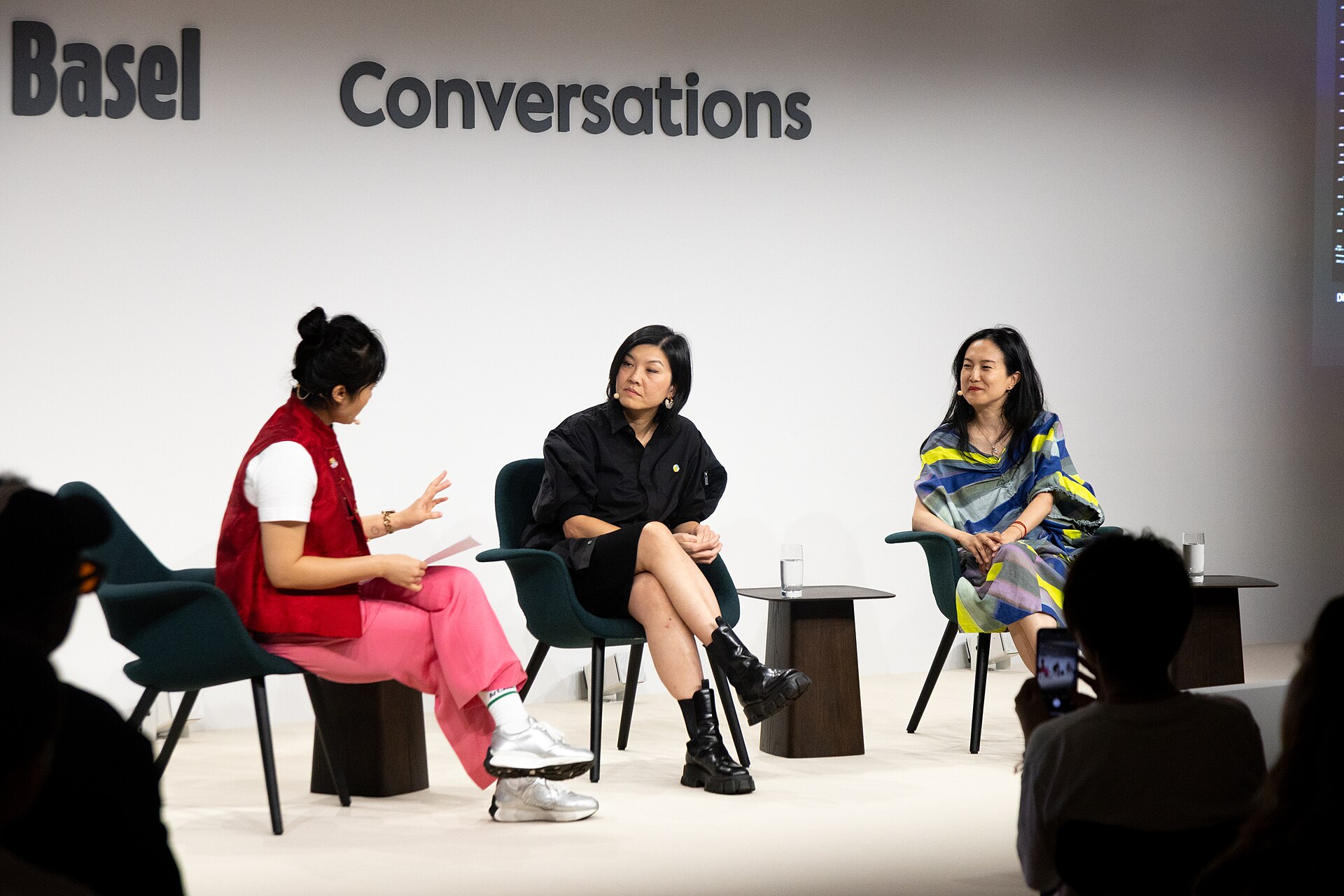 Angelle Siyang-Le, Betty Ng, and Angelika Li at the Art Basel international art fair in Basel, Switzerland in June 2025.