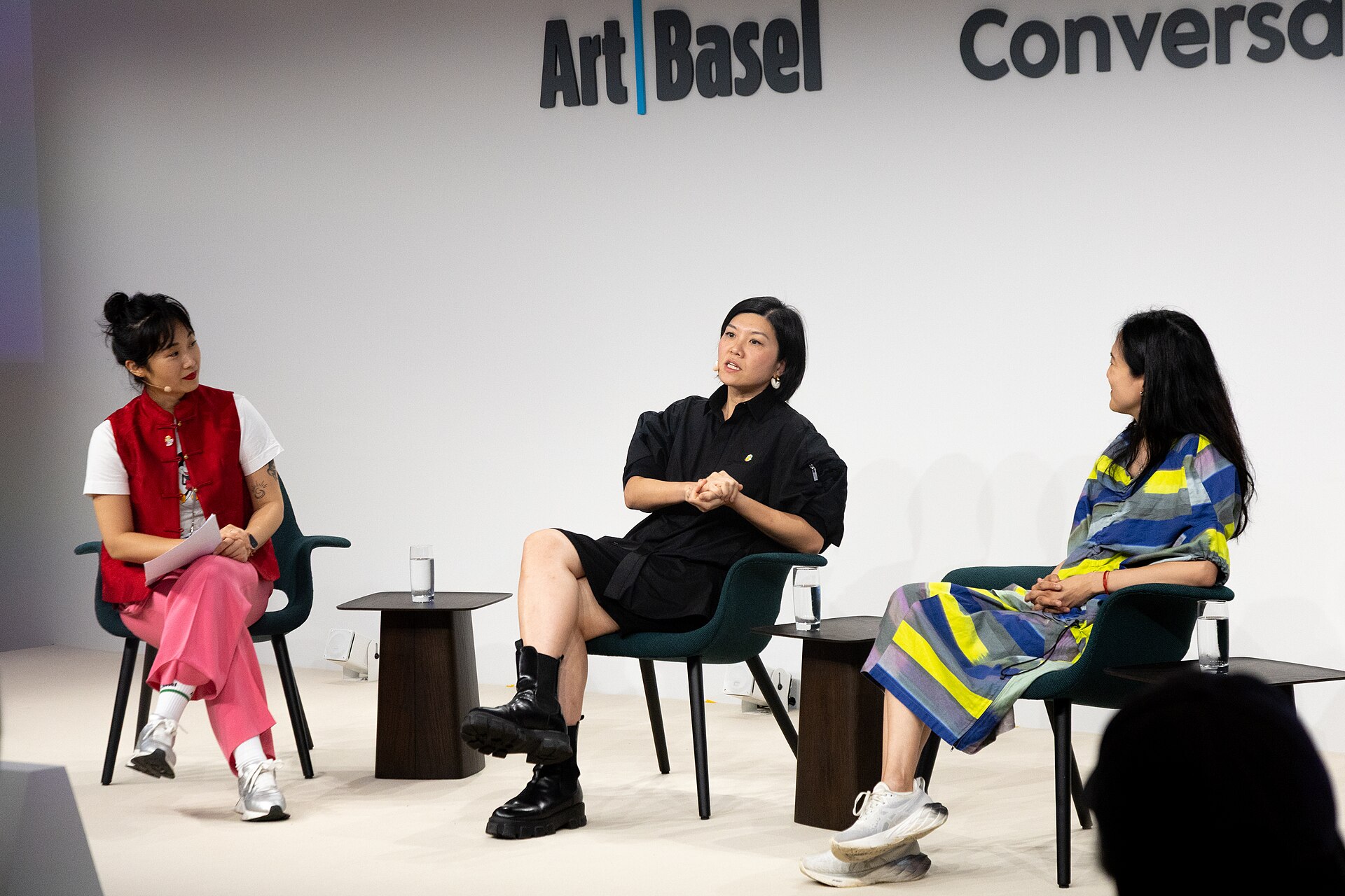 Angelle Siyang-Le, Betty Ng, and Angelika Li at the Art Basel international art fair in Basel, Switzerland in June 2025.
