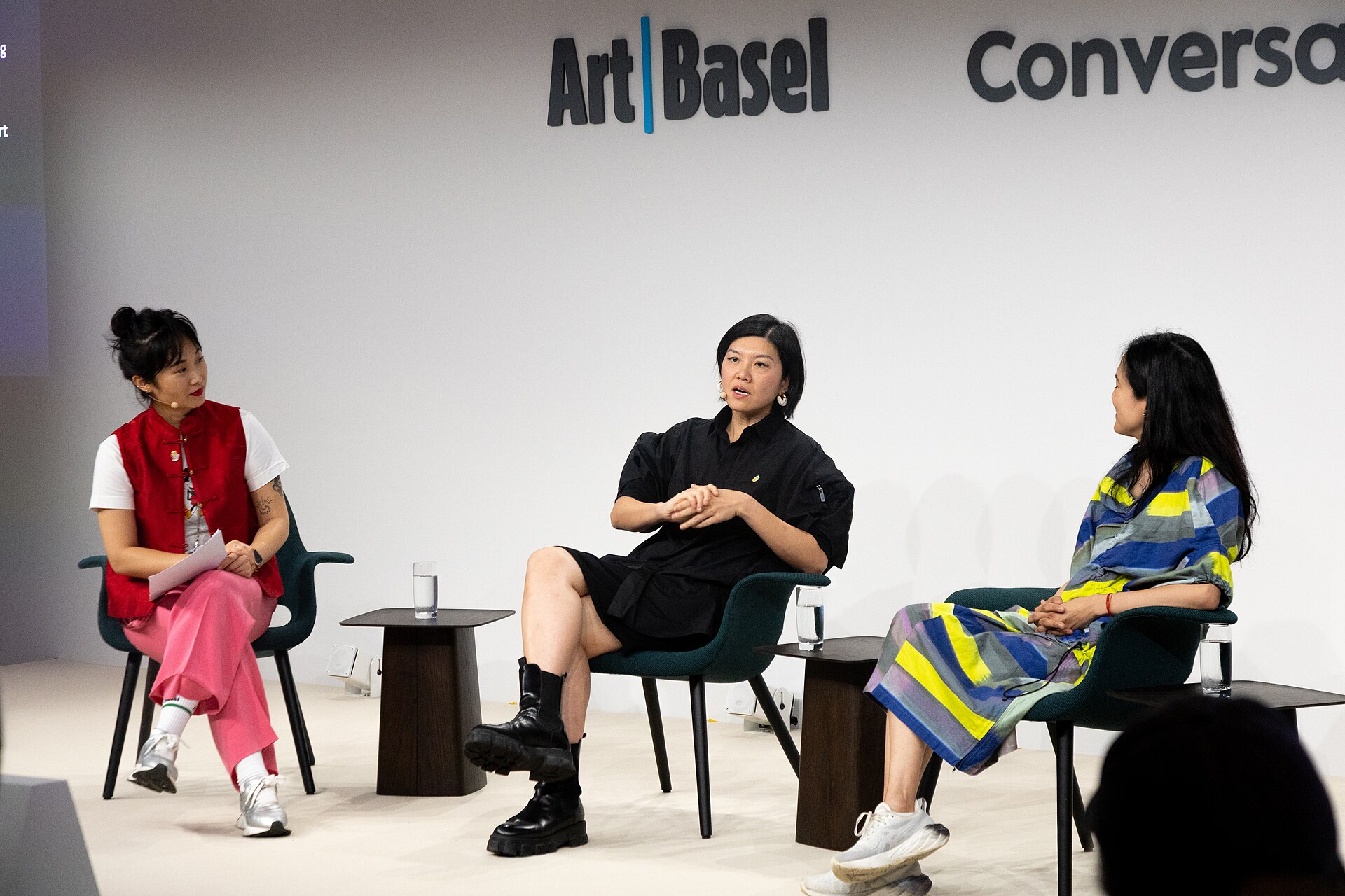 Angelle Siyang-Le, Betty Ng, and Angelika Li at the Art Basel international art fair in Basel, Switzerland in June 2025.