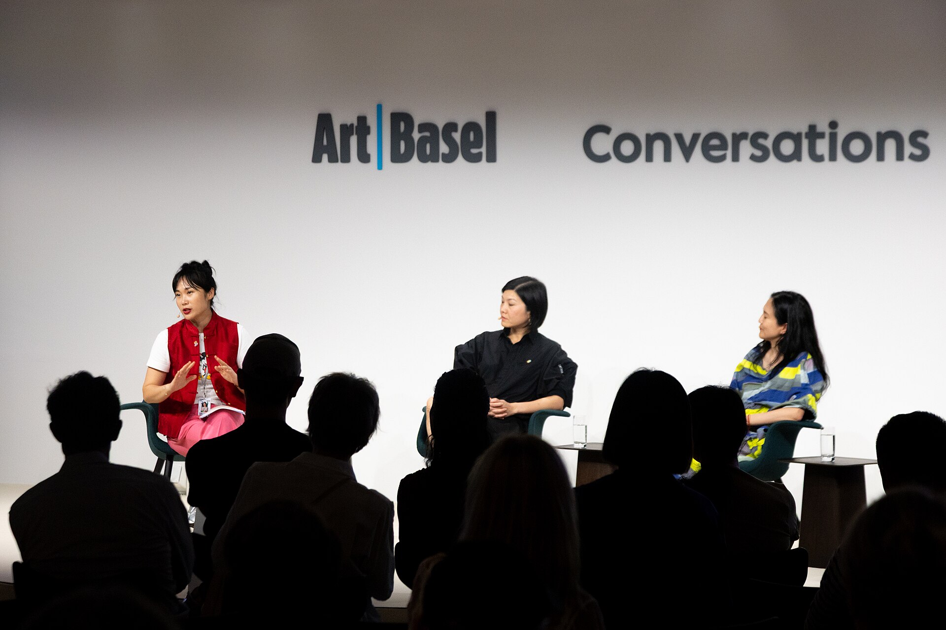 Angelle Siyang-Le, Betty Ng, and Angelika Li at the Art Basel international art fair in Basel, Switzerland in June 2025.