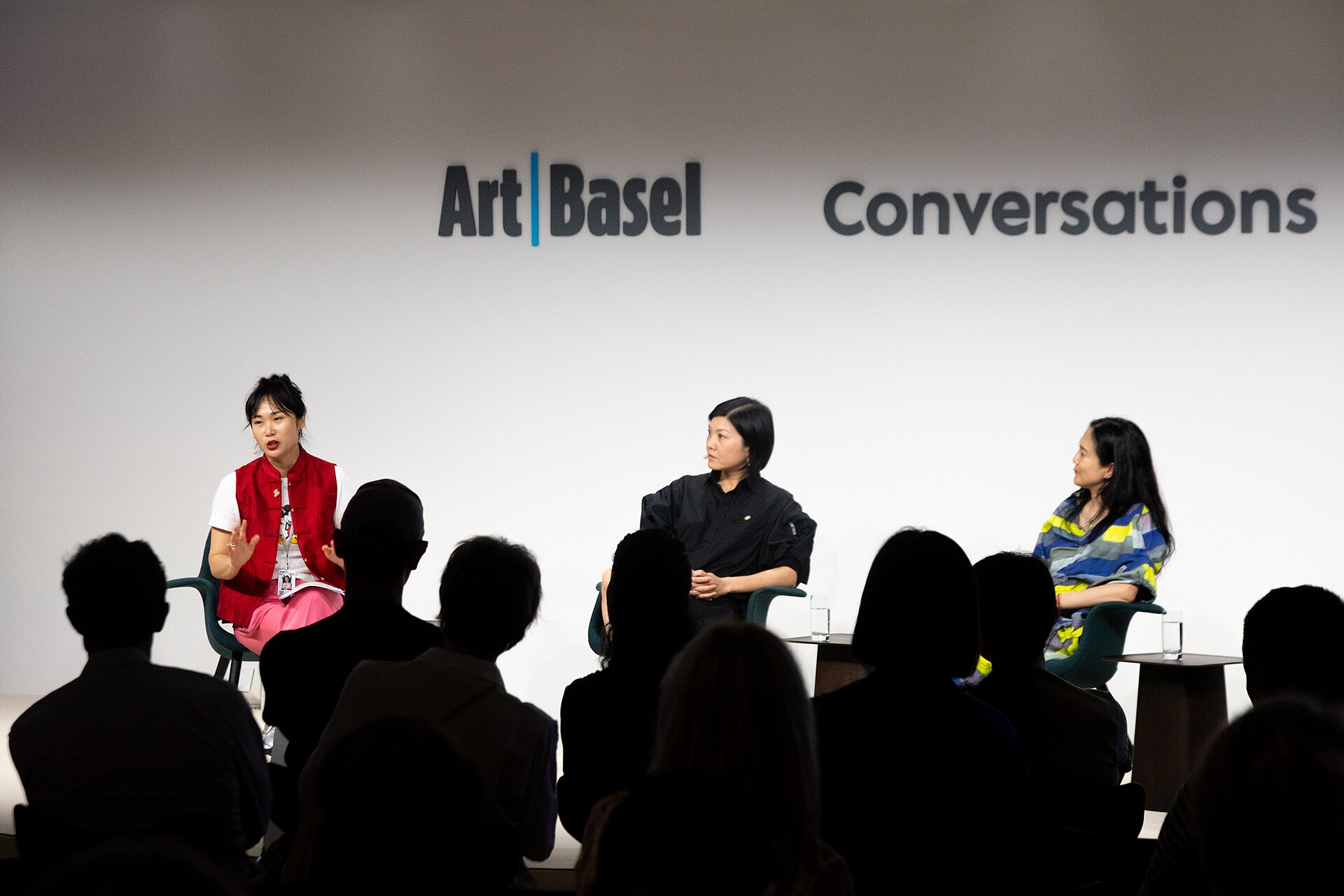 Angelle Siyang-Le, Betty Ng, and Angelika Li at the Art Basel international art fair in Basel, Switzerland in June 2025.
