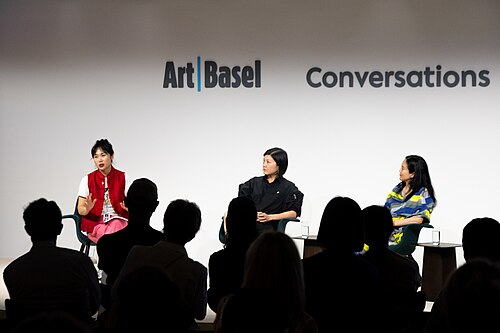 Angelle Siyang-Le, Betty Ng, and Angelika Li at the Art Basel international art fair in Basel, Switzerland in June 2025.