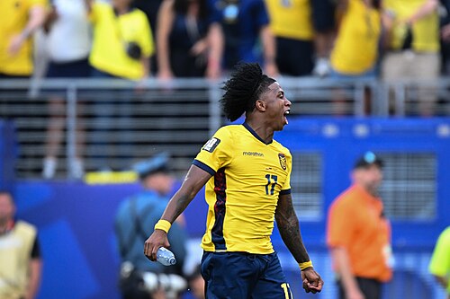 EAST RUTHERFORD, UNITED STATES - June 25: Angelo Preciado #17 of Ecuador reacts with tears after winning the FIFA World Cup 2026 Group E match between Ecuador  and  Germany on June 25, 2026 MetLife Stadium, East Rutherford, New Jersey
