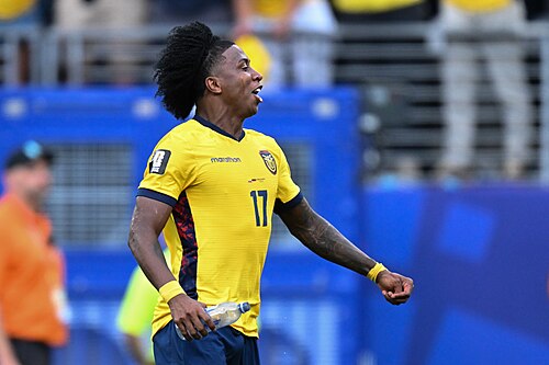 EAST RUTHERFORD, UNITED STATES - June 25: Angelo Preciado #17 of Ecuador reacts with tears after winning the FIFA World Cup 2026 Group E match between Ecuador  and  Germany on June 25, 2026 MetLife Stadium, East Rutherford, New Jersey