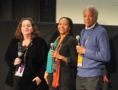 Anne de Mare, Liani Greaves, and David Greaves during QA at the premiere of Once Upon a Time in Harlem during the 2026 Sundance Festival