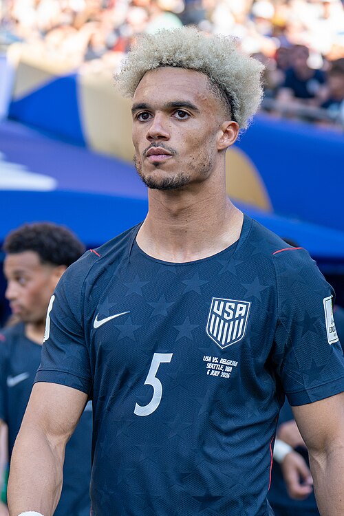 Antonee Robinson during Belgium v United States at the 2026 FIFA World Cup
