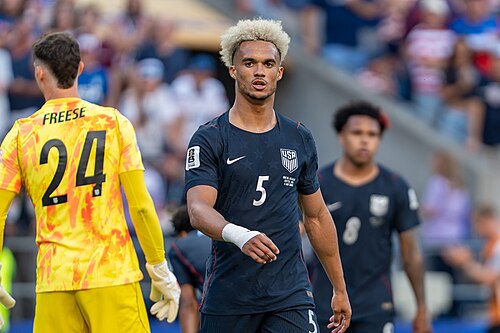 Antonee Robinson during Belgium v United States at the 2026 FIFA World Cup