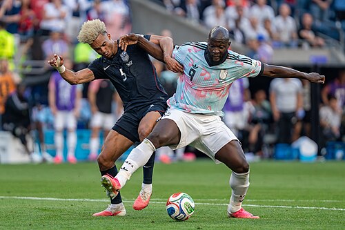 Antonee Robinson Romelu Lukaku during Belgium v United States at the 2026 FIFA World Cup
