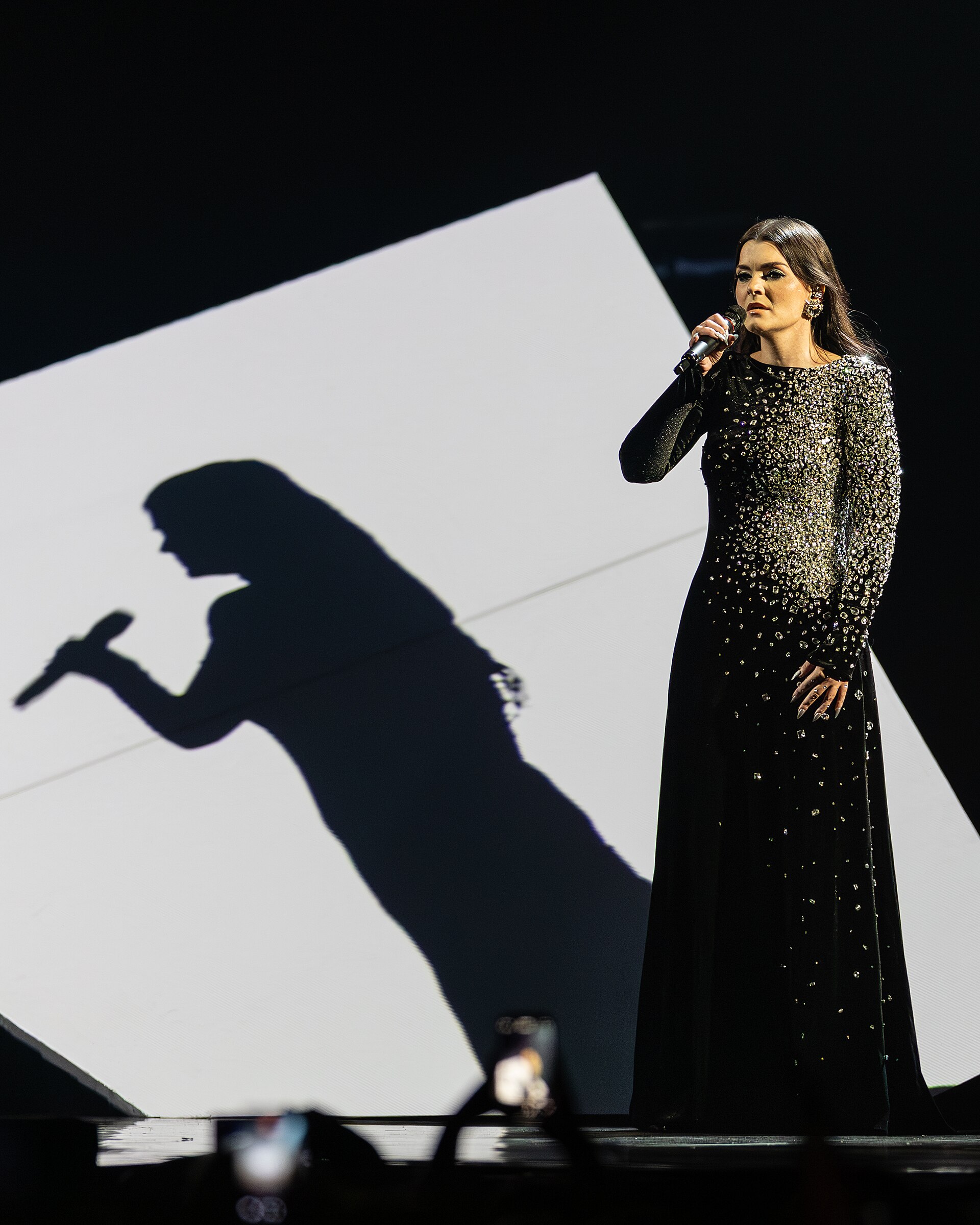 Atvara performing Ēnā, representing Latvia in the 2nd Semi Final of the 2026 Eurovision Song Contest in Vienna