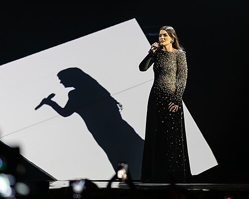 Atvara performing Ēnā, representing Latvia in the 2nd Semi Final of the 2026 Eurovision Song Contest in Vienna
