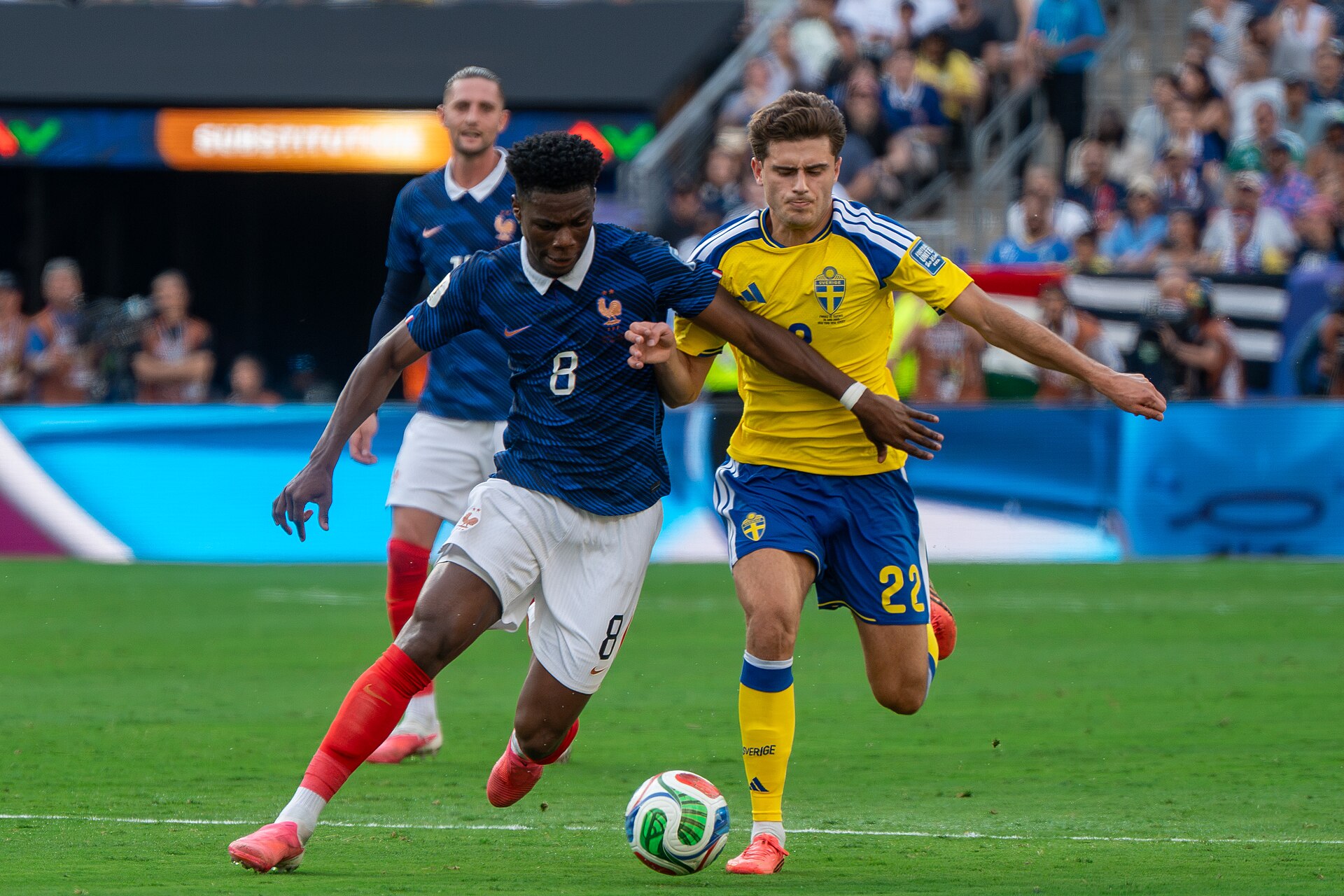 Aurelien Tchouameni Besfort Zeneli during France v Sweden at the 2026 FIFA World Cup