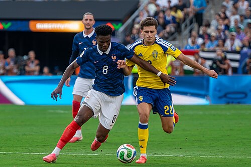 Aurelien Tchouameni Besfort Zeneli during France v Sweden at the 2026 FIFA World Cup