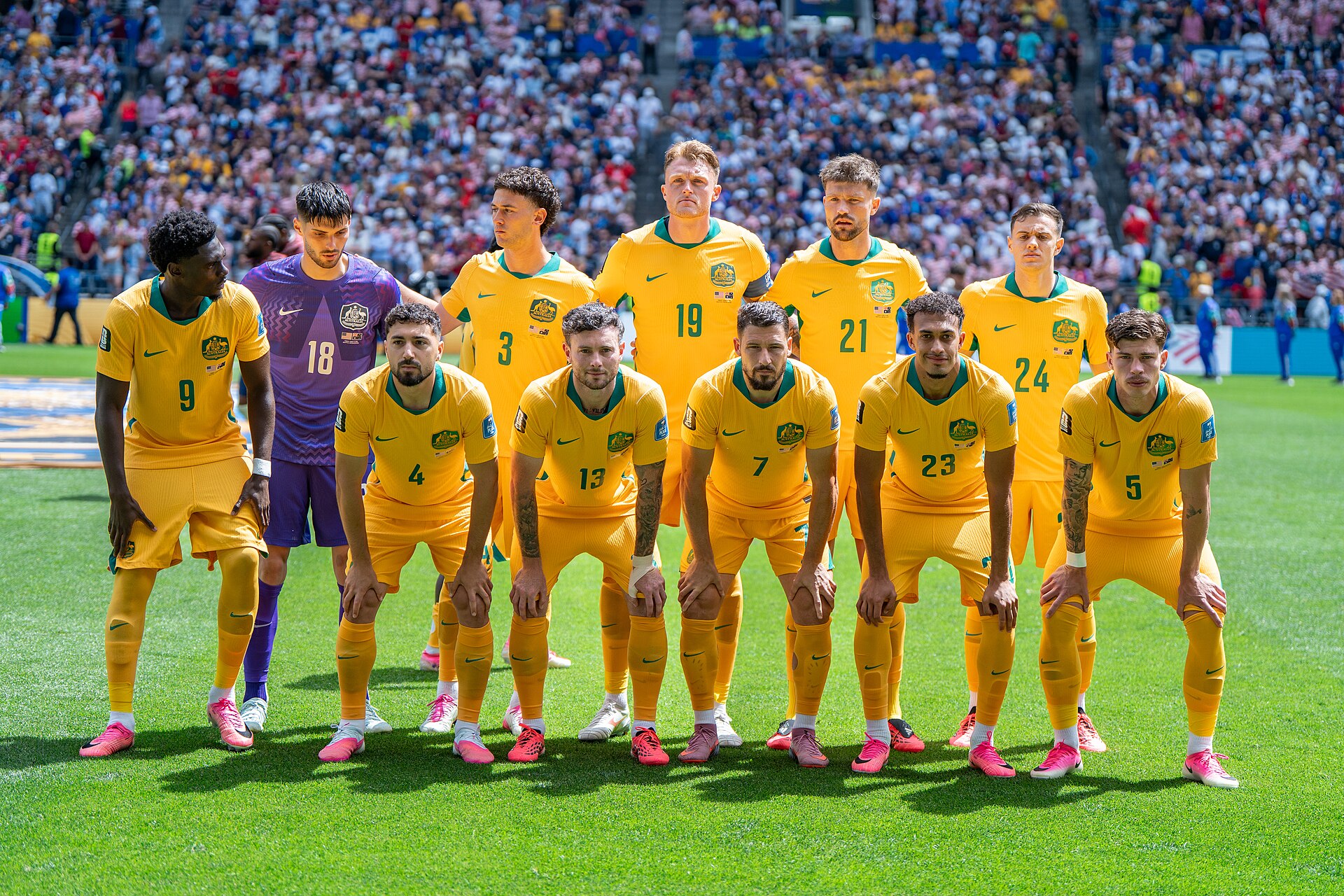 Australia Starting XI during United States v Australia on 19 June 2026 at the 2026 FIFA World Cup