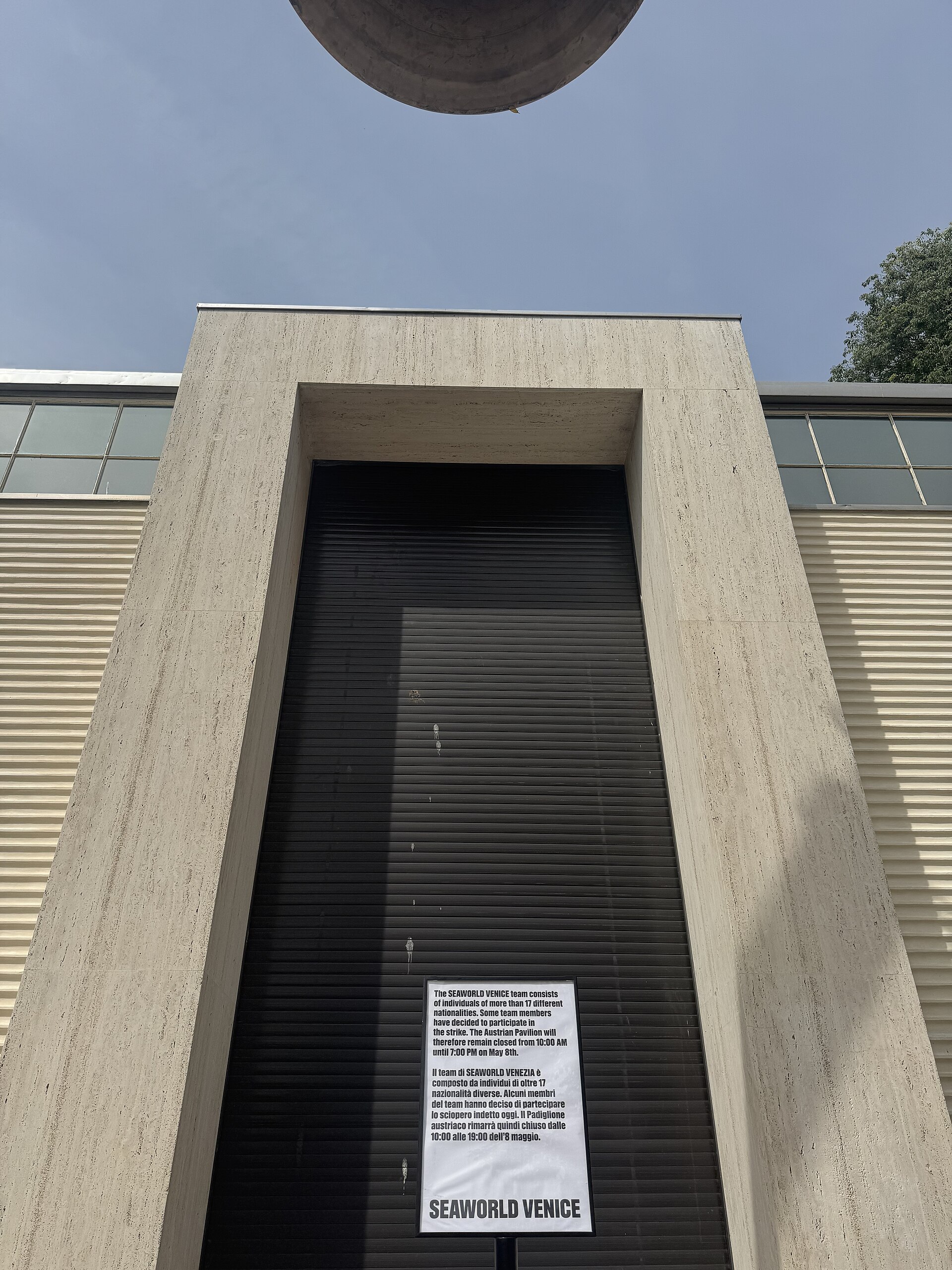 Austrian Pavilion closed at the Venice Biennale on May 8, 2026 to protest the inclusion of Israel in the art exhibition. Numerous pavilions closed for all or part of the day.