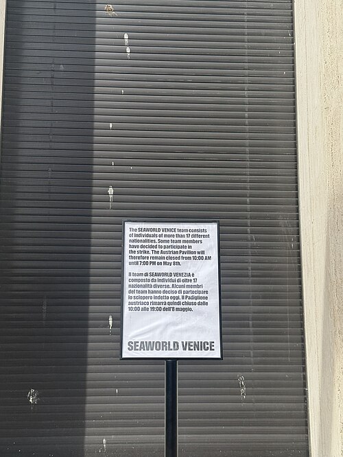 Austrian Pavilion closed at the Venice Biennale on May 8, 2026 to protest the inclusion of Israel in the art exhibition. Numerous pavilions closed for all or part of the day.