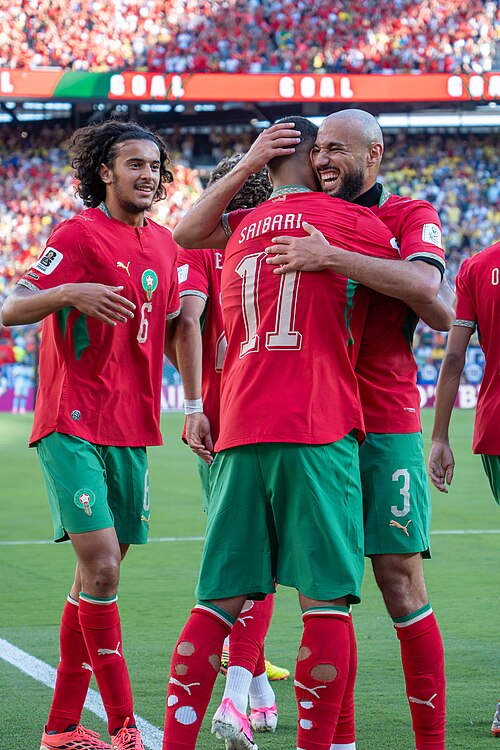 Ayyoub Bouaddi Ismael Saibari Noussair Mazraoui during Brazil v Morocco on 13 June 2026 at the 2026 FIFA World Cup at NY/NJ Stadium in East Rutherford, NJ