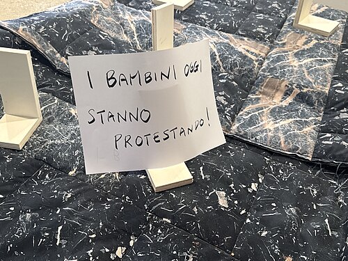 Artists on strike at the Japan Pavilion at the 2026 Venice Biennale on strike May 8, 2026 to protest the inclusion of Israel in the art exhibition. Numerous pavilions closed for all or part of the day.