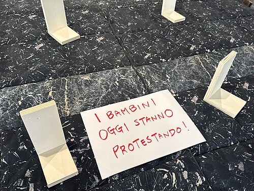 Artists on strike at the Japan Pavilion at the 2026 Venice Biennale on strike May 8, 2026 to protest the inclusion of Israel in the art exhibition. Numerous pavilions closed for all or part of the day.