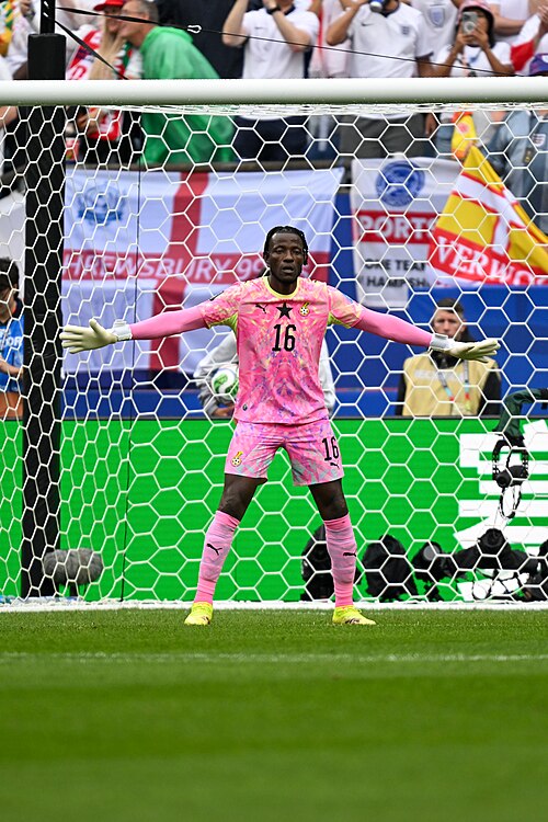 FOXBOROUGH, UNITED STATES - June 23: Goalkeeper Benjamin Asare #16 of Ghana during the FIFA World Cup 2026 Group L match between England and Ghana on June 23, 2026 Boston Stadium , Foxborough, Massachusetts