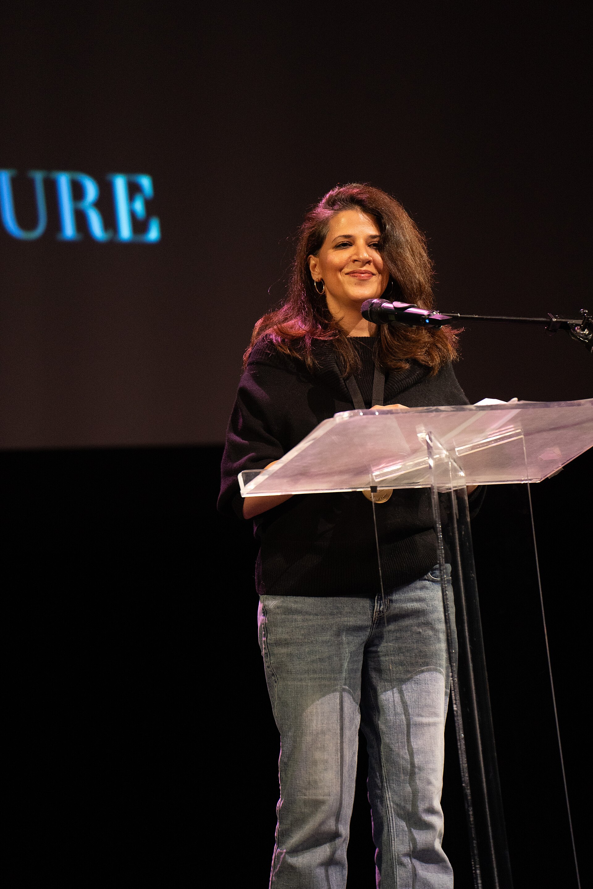 Bothayna El Essa, writer, at the 2024 National Book Awards finalist reading in the NYU Skirball Center.