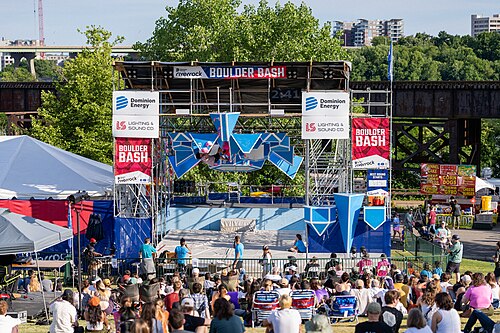 A competitor in the Boulder Bash Competition at Dominion Energy Riverrock on May, 15, 2026
