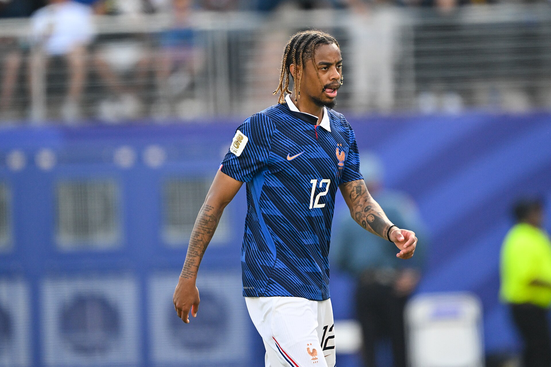 EAST RUTHERFORD, UNITED STATES - June 30: Bradley Barcola #12 of France ahead of the FIFA World Cup 2026 round of 32 match between France  and Sweden on June 30, 2026 MetLife Stadium, East Rutherford, New Jersey