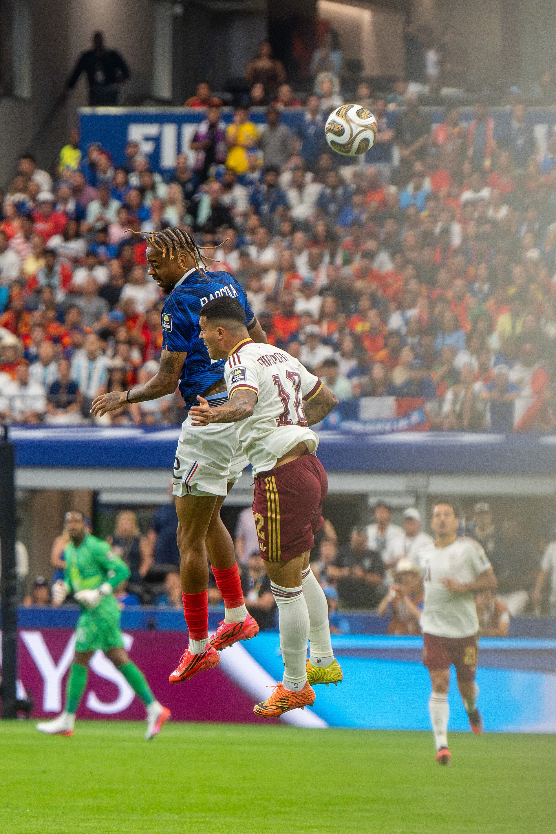 Bradley Barcola Pedro Porro during France v Spain at the 2026 FIFA World Cup