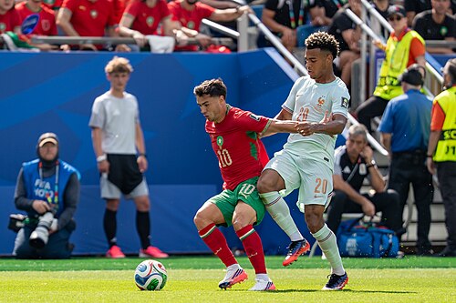 Brahim Diaz Desire Doue during France v Morocco at the 2026 FIFA World Cup