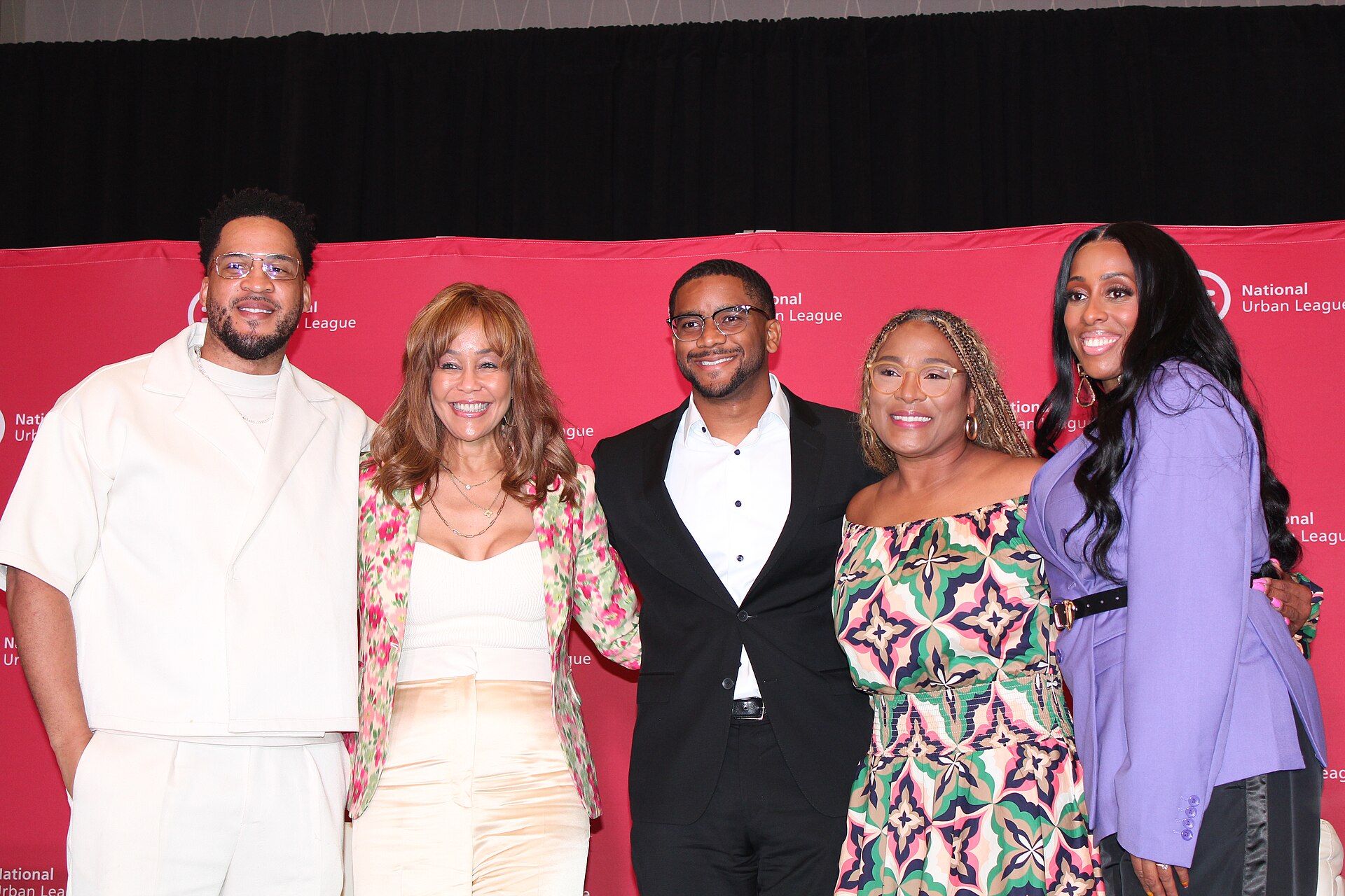 Brandon Rule, Founder & CEO of Rule Enterprises, Dana Frank, President of TD Frank Family Properties, Ryan Wilson, Co-Founder & CEO of The Gathering Spot, LaToya Dennis, Chief Engagement Officer of Motivated Mom Media and Co-Founder & CEO of A Chance to Learn, and Urban League Now Stage Host, Robin Sadler, at the 2025 National Urban League Conference.