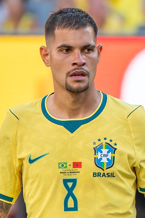 Bruno Guimaraes during Brazil v Morocco on 13 June 2026 at the 2026 FIFA World Cup at NY/NJ Stadium in East Rutherford, NJ