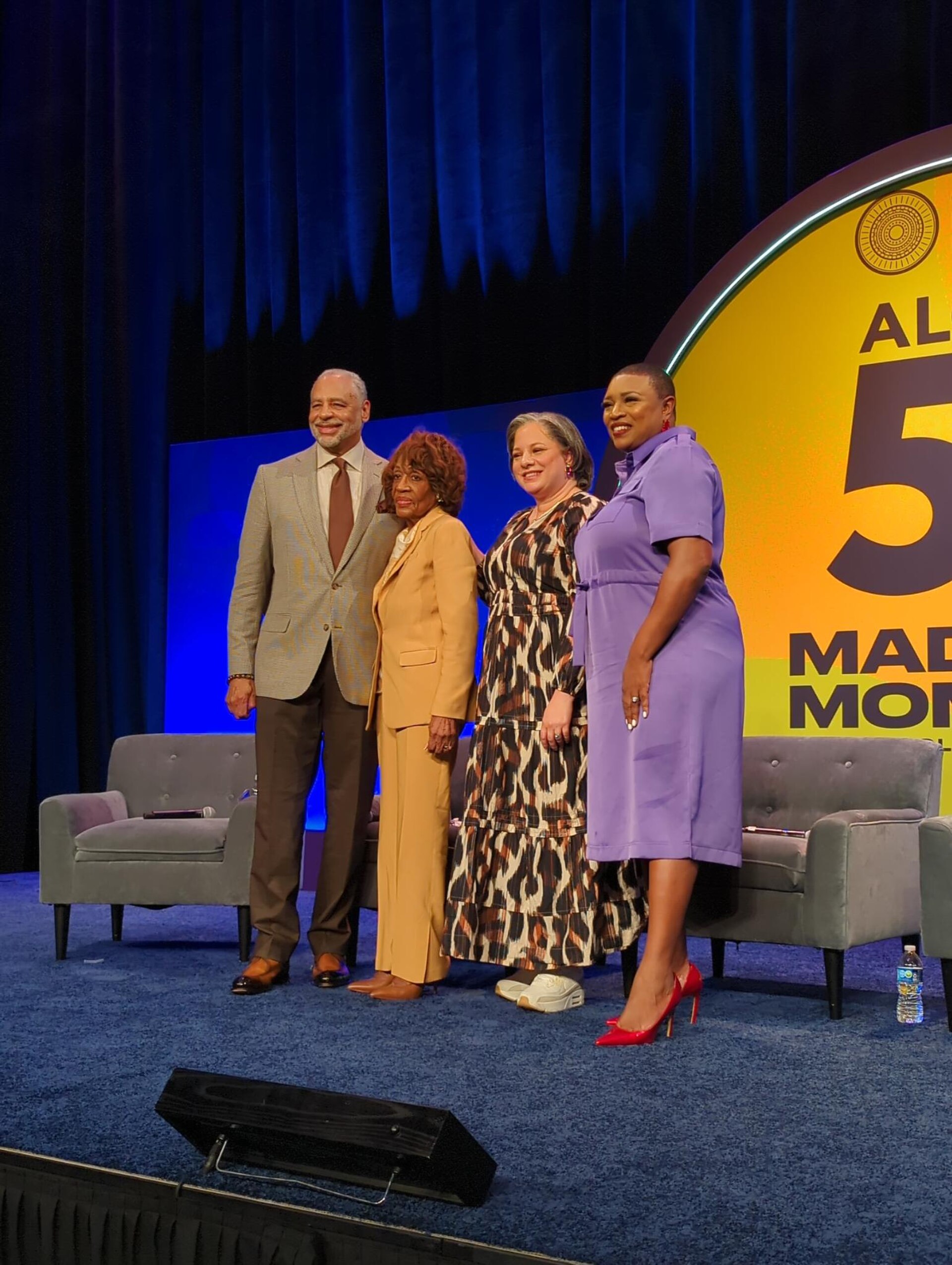 Panel 1 of the National Town Hall at the 2025 Congressional Black Caucus Foundation Annual Legislative Conference: Ed Gordon, Maxine Waters, Jennifer McClellan, and Rev. Shavon Arline-Bradley