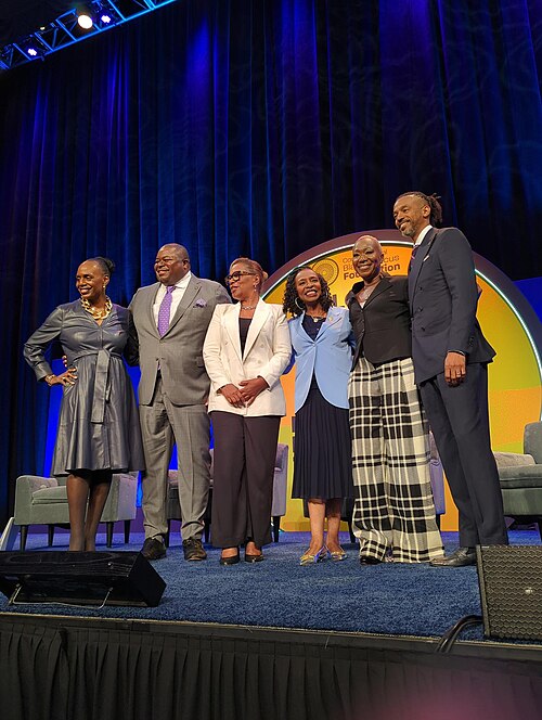 Panel 2 of the National Town Hall at the 2025 Congressional Black Caucus Foundation Annual Legislative Conference: Nicole Austin-Hillery, Damon Hewitt, Yvette Clarke, Joy-Ann Reid, Jonathan Cox