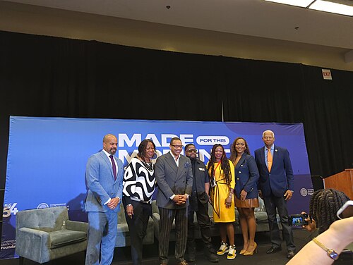 Lucius Outlaw III, Mereda Davis Johnson, Rashad Richey, Willie "Prophet" Stiggers, Dr. Lakeyta Bonnette, Dr. Chelsey Green, and Hank Johnson at the 2025 Congressional Black Caucus Foundation Annual Legislative Conference.