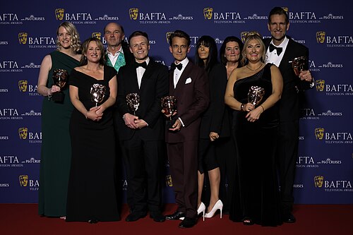 Pictured from Left - Gemma Scholes, Katy Fox, Stephen Lambert, Lewis Thurlow, Ben Archard, Claudia Winkleman, -, Sarah Fay, Mike Cotton