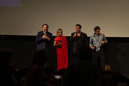 Drake Doremus, Emilia Jones, and Édgar Ramírez at the Next Life premiere during the 2026 Tribeca Festival.