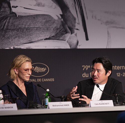 Cate Blanchett, Bao Nguyen at the Displacement Film Fund press conference at 2026 Cannes Film Festival.